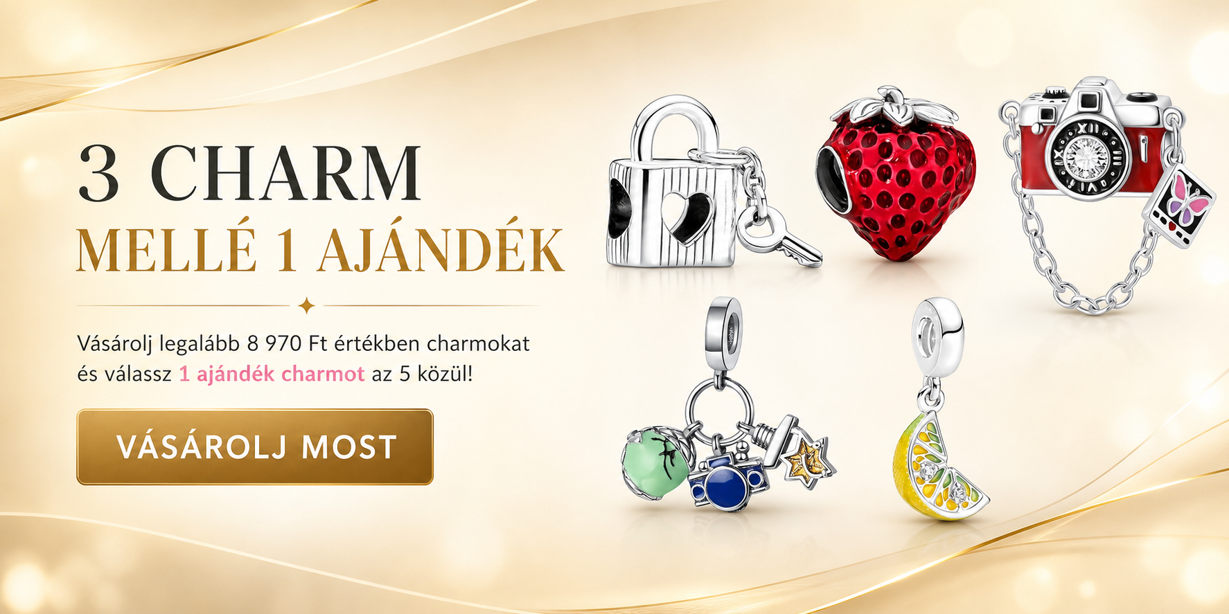 3 charm mellé 1 ajándék charm – válassz az 5 ajándék charm közül