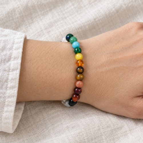 Zöld, színes gyöngyös divat karkötő – 8 mm