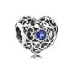 Pandora Stílusú Áttört Szív Charm Kék Kővel