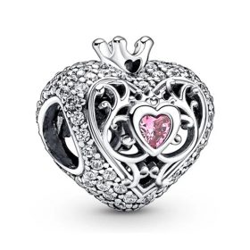 Pandora Stílusú  Rózsaszín Szívecskés Köves Charm