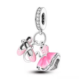 Pandora Stílusú Rózsaszín Balerina Lógós Charm