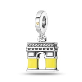 Pandora Stílusú Sárga Párizsi Diadalív Lógós Charm
