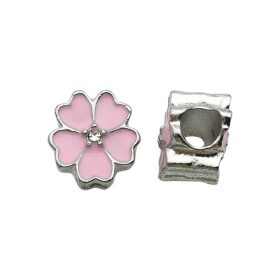 Pandora Stílusú Rózsaszín Virág Charm