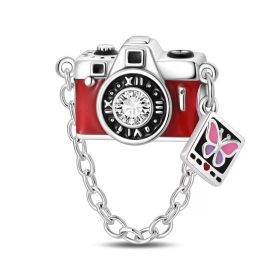 Pandora Stílusú Piros Kamera Charm