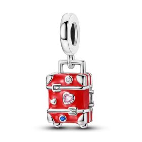 Pandora Stílusú Piros Bőrönd Charm