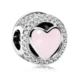 Pandora Stílusú  Ezüst-Rózsaszín Szív Charm
