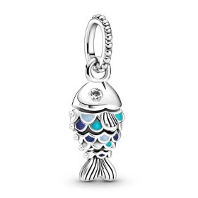 Pandora Stílusú Kék Pikkelyes Hal Lógós Charm