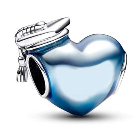 Pandora Stílusú Ballagási Kalapos Kék Szív Charm
