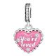 Pandora Stílusú "You're loved" Rózsaszín Szív Lógós Charm