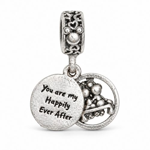Pandora stílusú Mickey és Minnie lógós charm – hátoldal You are my happily ever after felirattal