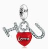 Pandora stílusú I Love U piros szív lógós charm