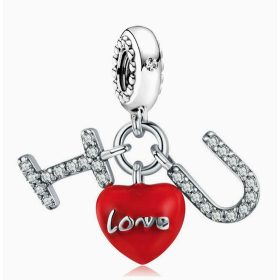 Pandora stílusú I Love U piros szív lógós charm