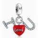 Pandora stílusú I Love U piros szív lógós charm