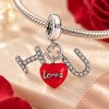 I Love U piros szív lógós charm Pandora stílusú karkötőn