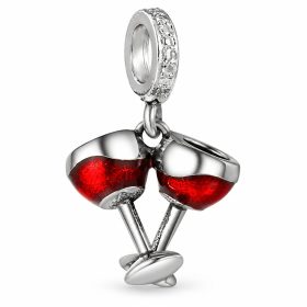 Pandora Stílusú Koccintós Borospoharas Lógós Charm – két piros borospohár