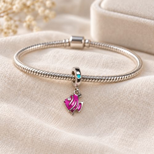 Pandora Stílusú Rózsaszín Halas Lógós Charm