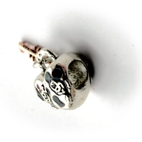 Pandora stílusú Mickey és Minnie szív lakat lógós charm – szépséghibás, oldalnézet
