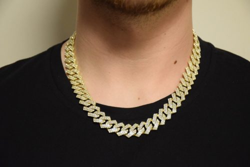 Férfi Arany Színű Kubai Láncos Köves Nyaklánc 51 CM / 15MM