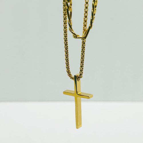 Nemesacél Arany színű Dupla Láncos Keresztes Férfi Nyaklánc 55-60CM