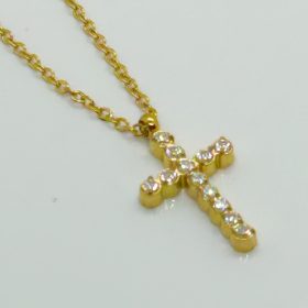   Nemesacél Arany Színű Köves Kereszt Medálos Női Nyaklánc 40+5CM / 2MM