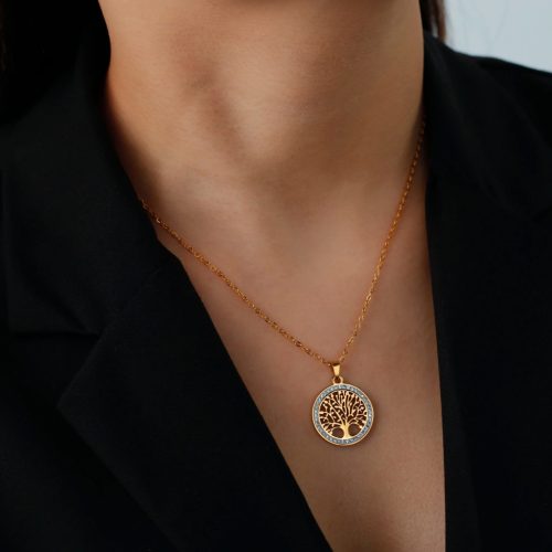 Nemesacél Uniszex Arany Színű Életfás Köves Nyaklánc 45+5CM