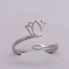   Nemesacél Ezüst Színű Állítható Méretű Lótuszvirágos Női Gyűrű