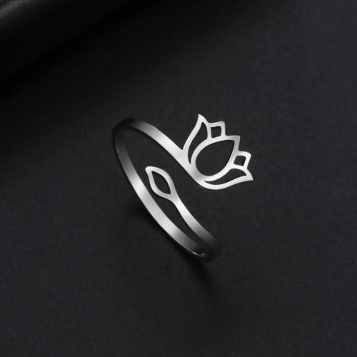 Nemesacél Ezüst Színű Állítható Méretű Lótuszvirágos Női Gyűrű