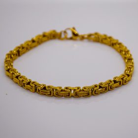   Nemesacél Férfi Arany Színű Szögletes Királyláncos Karkötő 21CM / 4MM