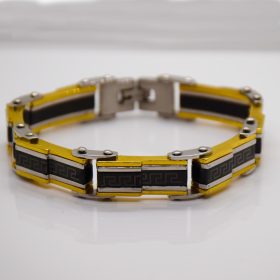   Nemesacél Férfi Ezüst / Arany Színű Görög Mintás Maszkulin Karkötő 21CM / 12MM