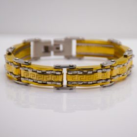   Nemesacél Férfi Ezüst / Arany Színű Görög Mintás Maszkulin Karkötő 21CM / 15MM