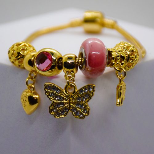 Női Arany Színű Pillangós Pandora Stílusú Karkötő 19CM / 2MM