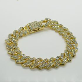   Nemesacél Kubai Férfi Arany Színű Köves Karkötő 20CM / 14MM