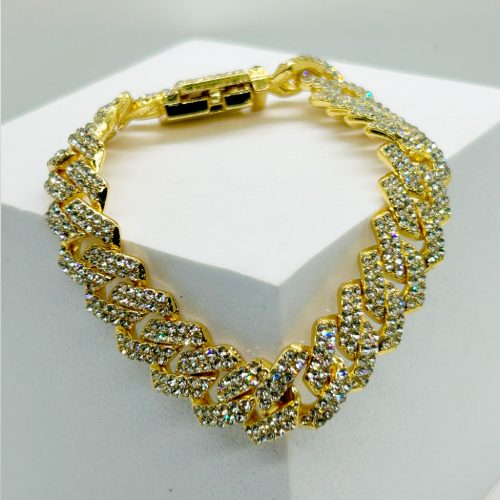 Nemesacél Kubai Férfi Arany Színű Köves Karkötő 20CM / 14MM