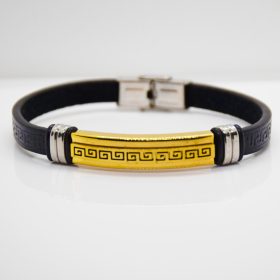   Nemesacél Férfi Arany / Ezüst Színű Bőr Karkötő 23CM / 9MM