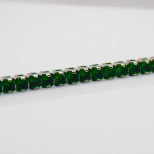 Ezüst Színű Zöld Köves Karkötő 17CM / 5MM