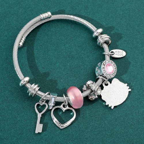 Nemesacél Női Pandora Stílúsú Hello Kittys Karkötő Állítható méret