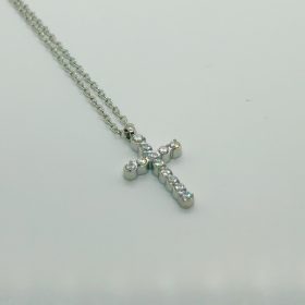   Nemesacél Ezüst Színű Köves Kereszt Medálos Női Nyaklánc 40+5CM / 2MM