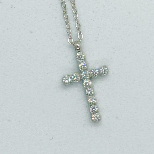 Nemesacél Ezüst Színű Köves Kereszt Medálos Női Nyaklánc 40+5CM / 2MM