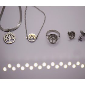   Nemesacél Női Életfás Szett - Nyaklánc + Karkötő + Gyűrű + Fülbevaló