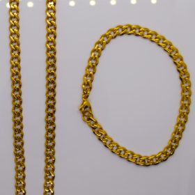   Nemesacél Arany Színű Kubai Láncos Férfi Ékszerszett Nyaklánc + Karkötő